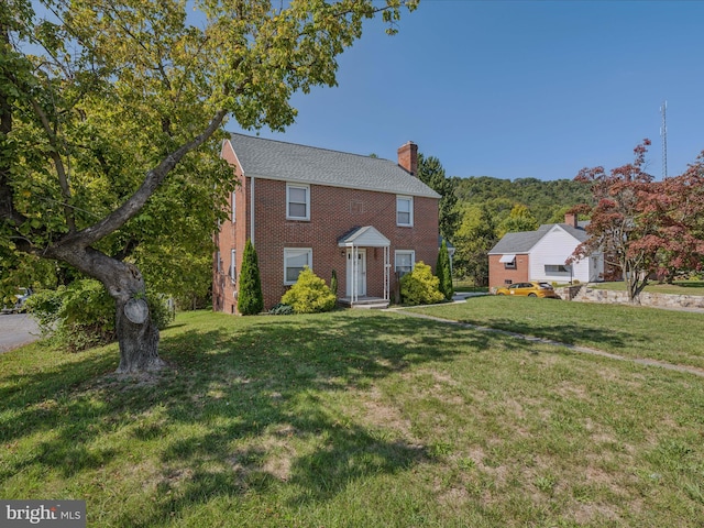 colonial house with a front lawn