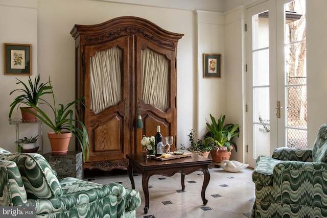 sitting room featuring french doors