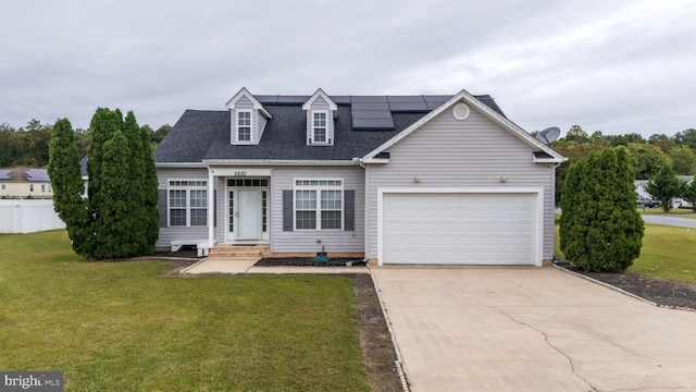 cape cod-style house with a garage and a front yard