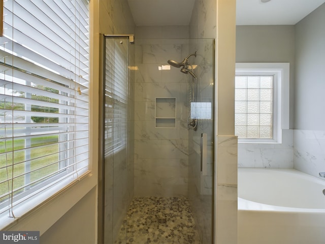 bathroom with plus walk in shower