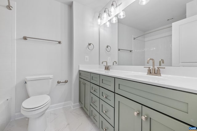 full bathroom featuring vanity, toilet, and shower / bathing tub combination