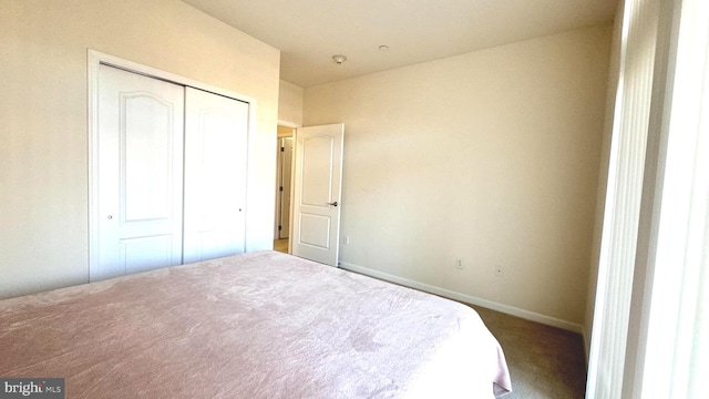 unfurnished bedroom with carpet floors and a closet