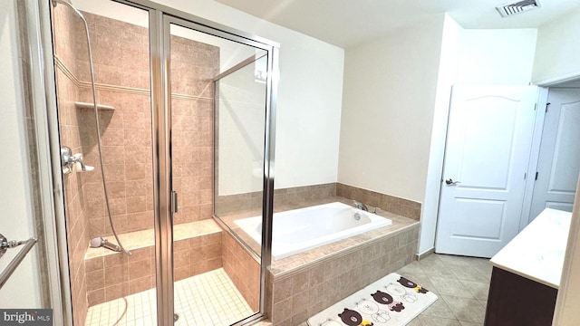 423 Carson Ter, Huntingdon Valley, PA 19006 - full bathroom featuring a garden tub, tile patterned flooring, a stall shower, and vanity