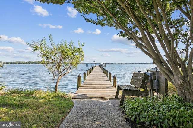 view of dock featuring a water view