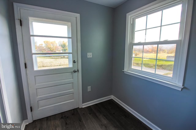 entryway with baseboards and dark wood finished floors