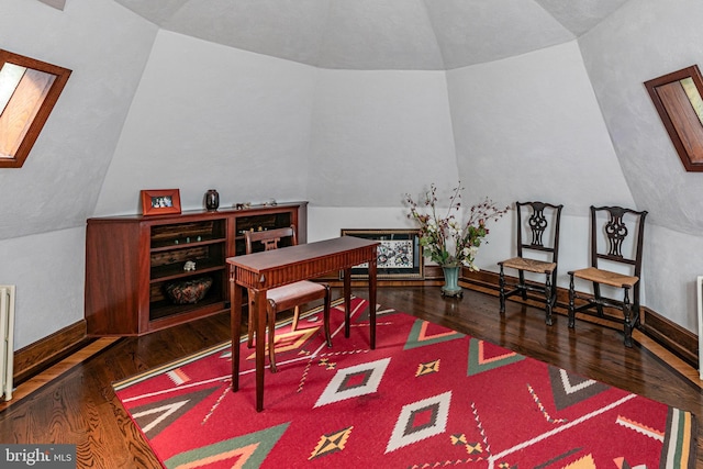 94 N Rd, Princeton, NJ 08540 - home office featuring wood-type flooring, heating unit, and lofted ceiling with skylight