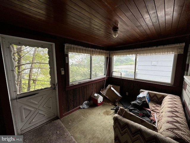 sunroom with wood ceiling