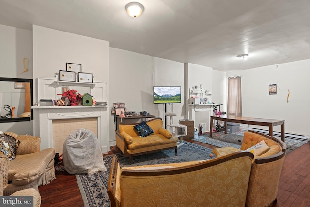 living room featuring hardwood / wood-style flooring and a fireplace