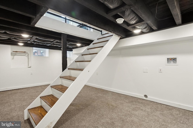 basement with carpet flooring