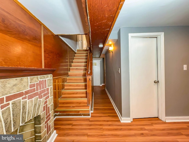 interior space featuring a fireplace and hardwood / wood-style floors