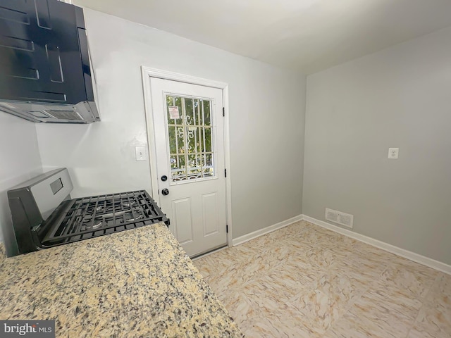 kitchen with light stone counters and stove