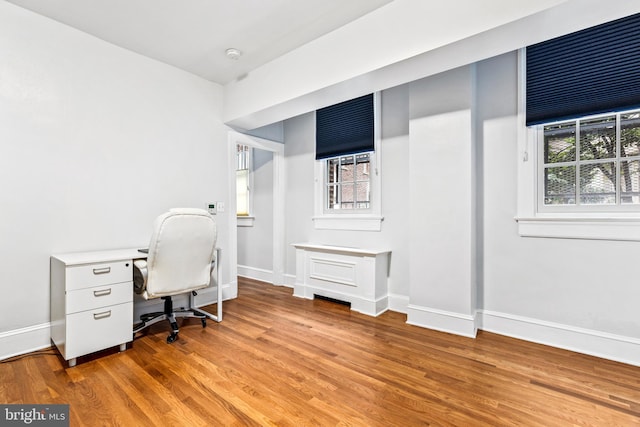 office space featuring hardwood / wood-style floors