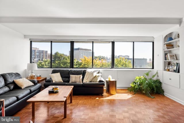 living room with light parquet floors