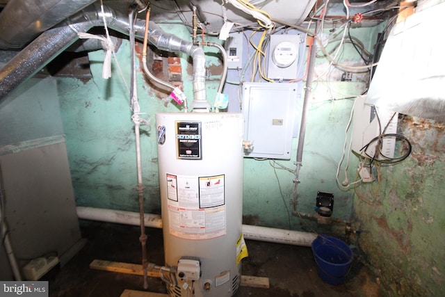 utility room featuring water heater and electric panel