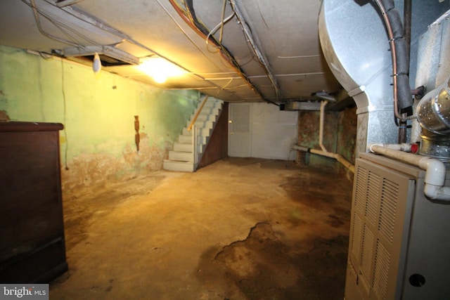 basement with heating unit