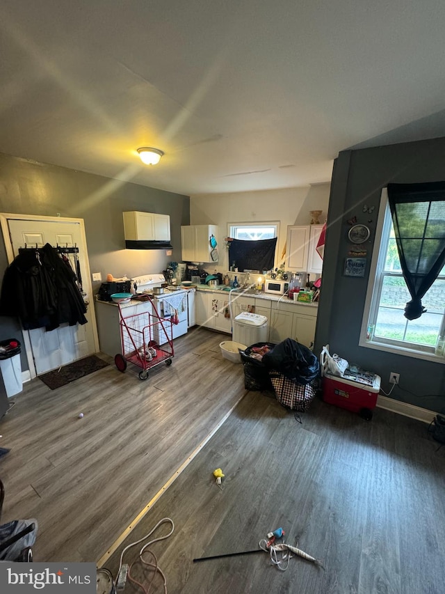 bedroom with multiple windows and dark hardwood / wood-style flooring