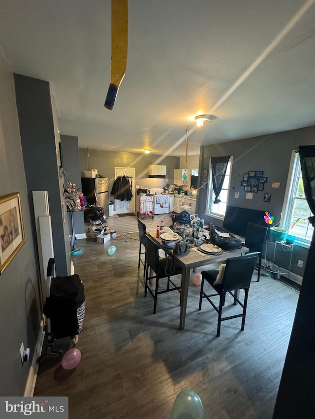 dining space with hardwood / wood-style floors