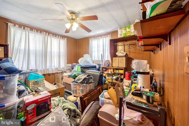 interior space featuring ceiling fan