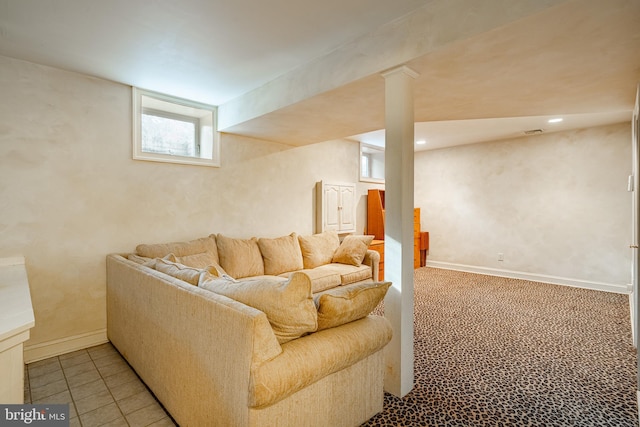 living room with light carpet