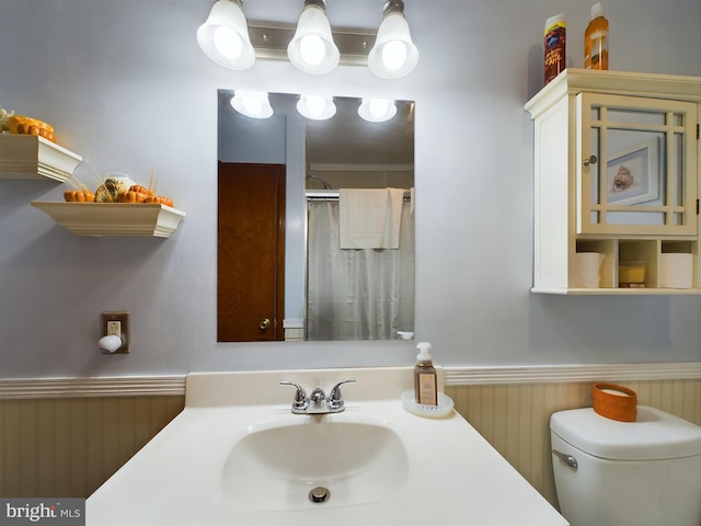 bathroom with sink, toilet, and a shower with shower curtain