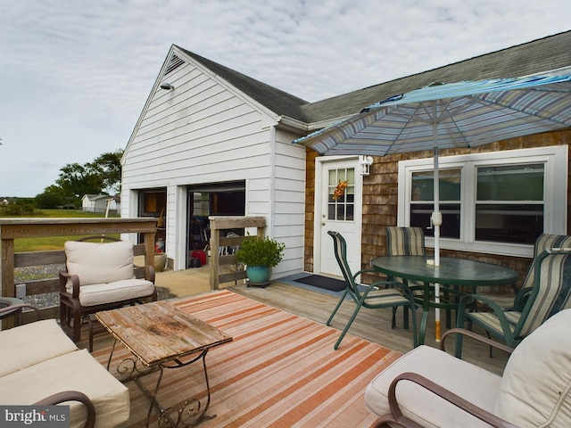 deck featuring a fireplace