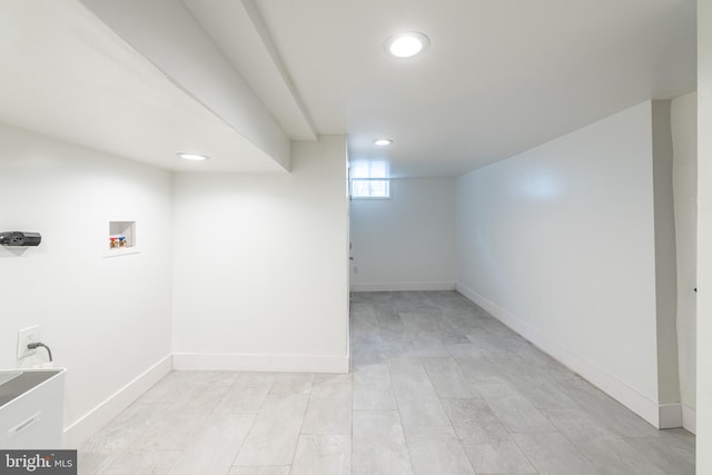 basement with light wood-type flooring