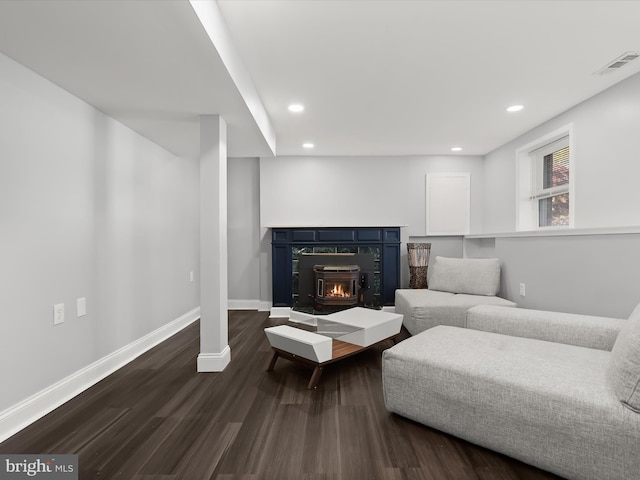 living room with dark wood-type flooring