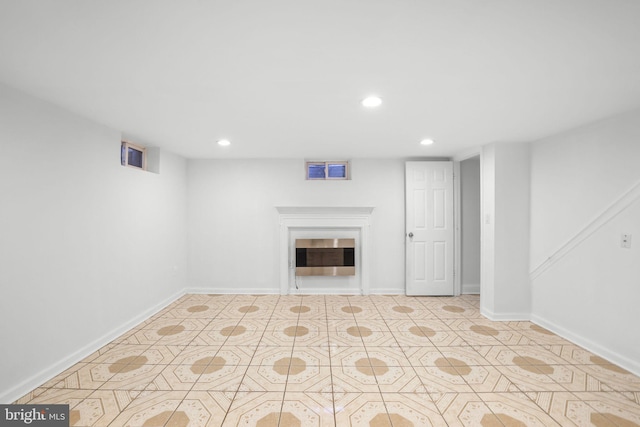 basement with light tile patterned floors