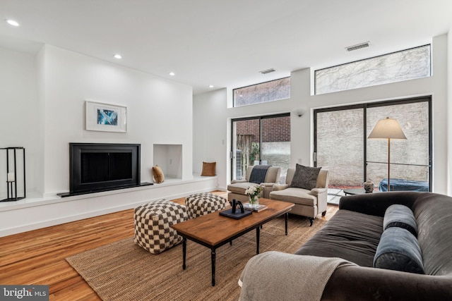 living room with light hardwood / wood-style floors