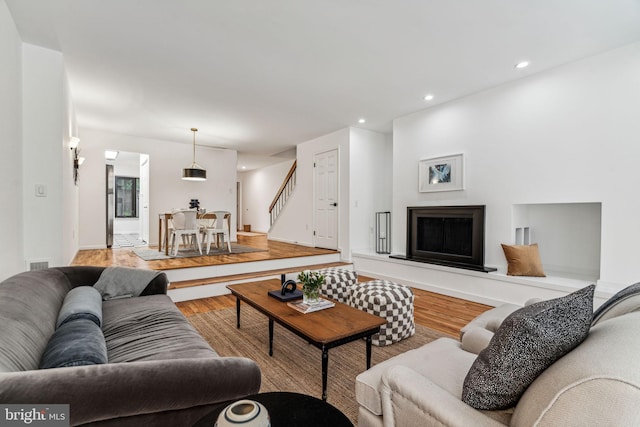 living room with light wood-type flooring