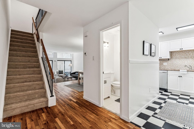 interior space featuring dark hardwood / wood-style flooring and sink