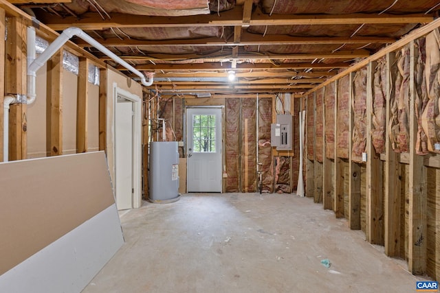 misc room with water heater and electric panel