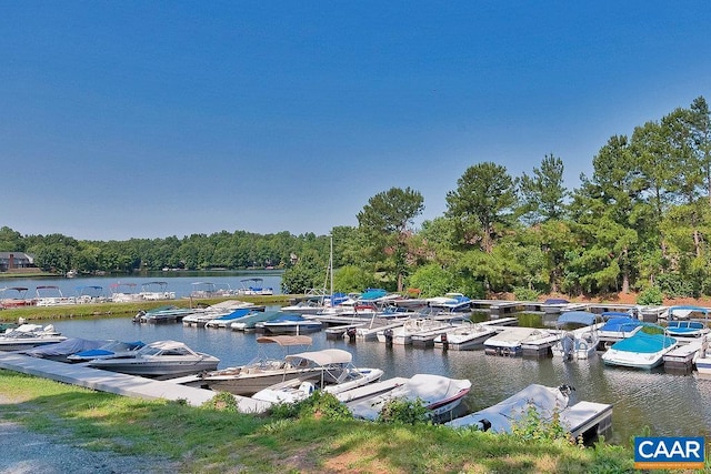 view of dock featuring a water view