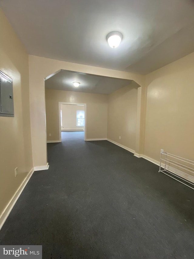 carpeted spare room featuring electric panel