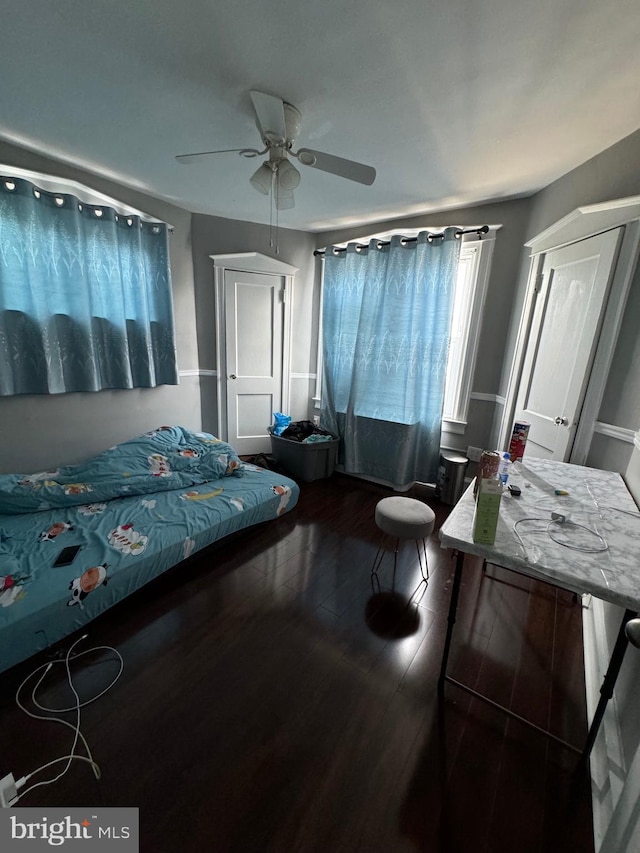 3413 Tudor St, Philadelphia, PA 19136 - bedroom featuring a ceiling fan and wood finished floors