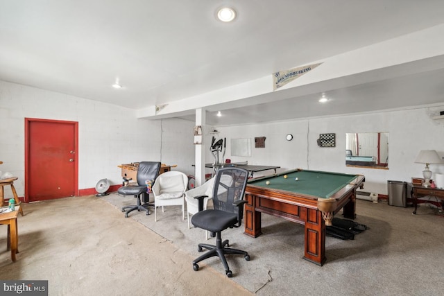 game room featuring concrete flooring and pool table