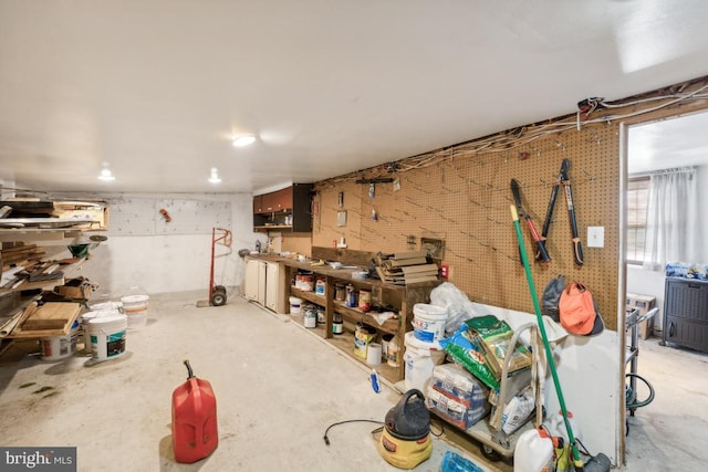 basement featuring a workshop area