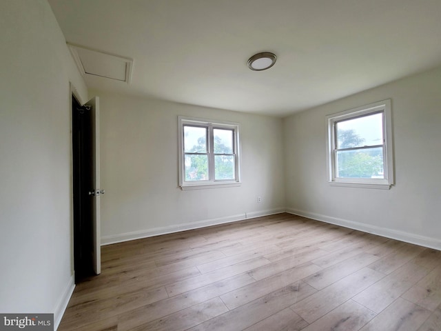 empty room with light hardwood / wood-style flooring and a wealth of natural light