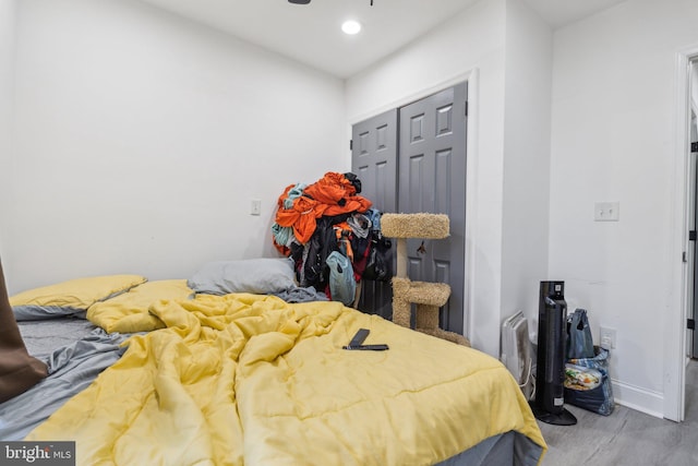 bedroom with a closet and wood-type flooring