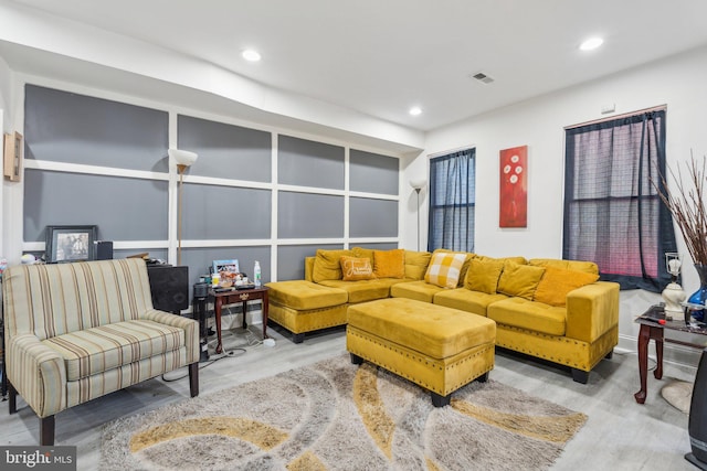 living room with wood-type flooring