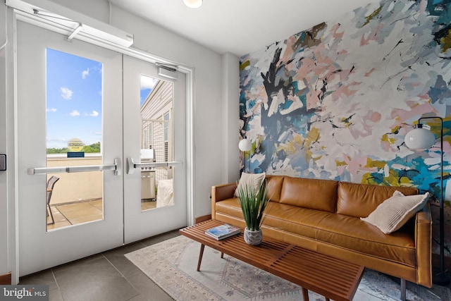 interior space featuring french doors and tile patterned floors