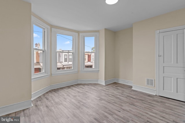 spare room featuring light hardwood / wood-style flooring and plenty of natural light