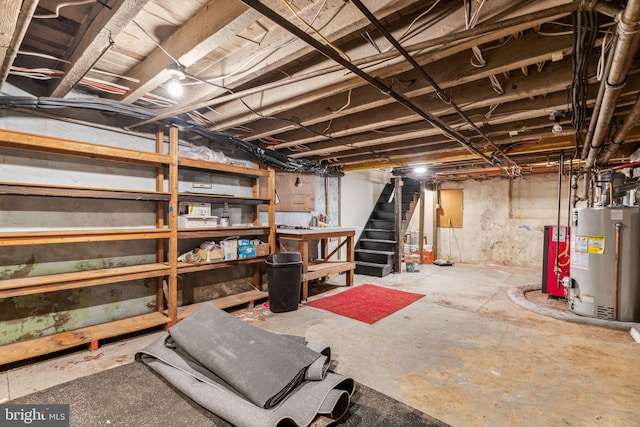 basement featuring gas water heater