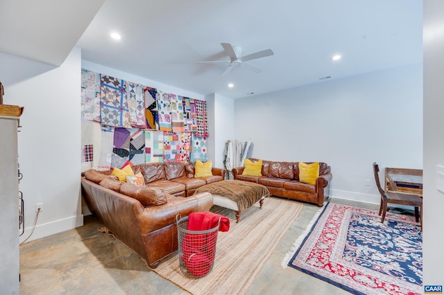 living room with ceiling fan