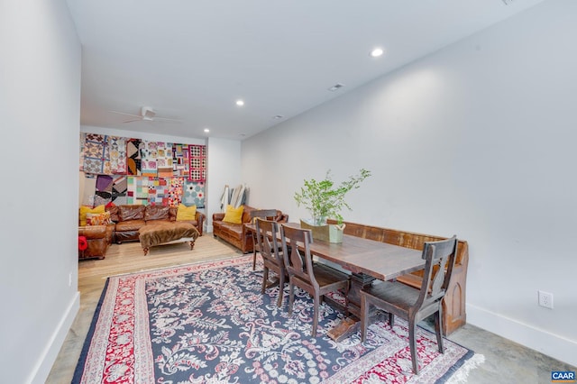 dining area featuring ceiling fan