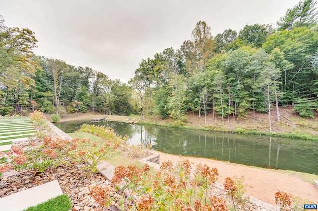 view of yard with a water view