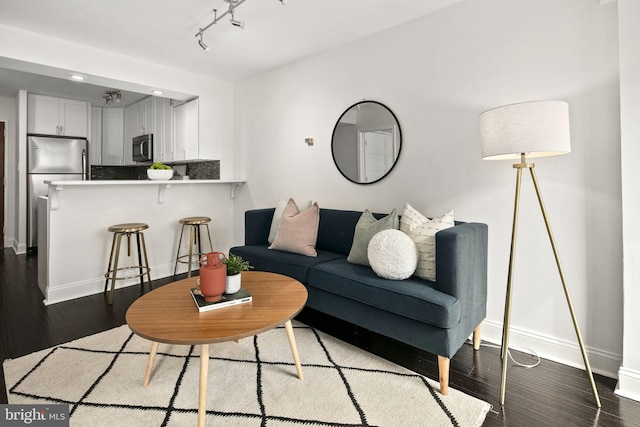 living room with dark wood-type flooring