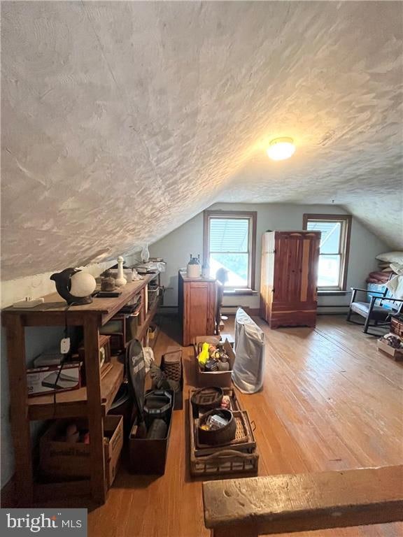 additional living space with lofted ceiling, hardwood / wood-style floors, and a healthy amount of sunlight