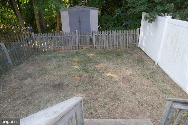 view of yard featuring a shed