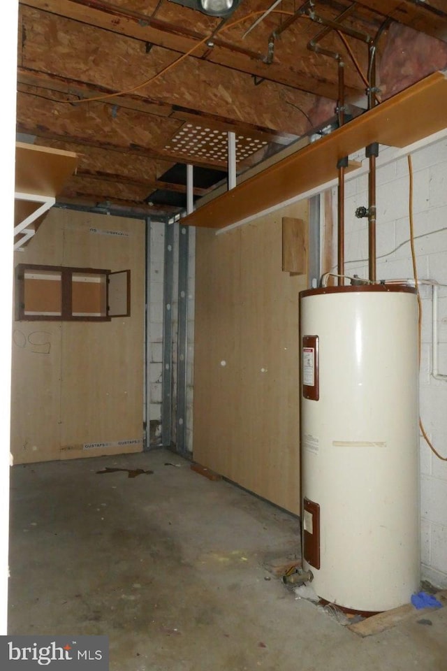 basement featuring electric water heater